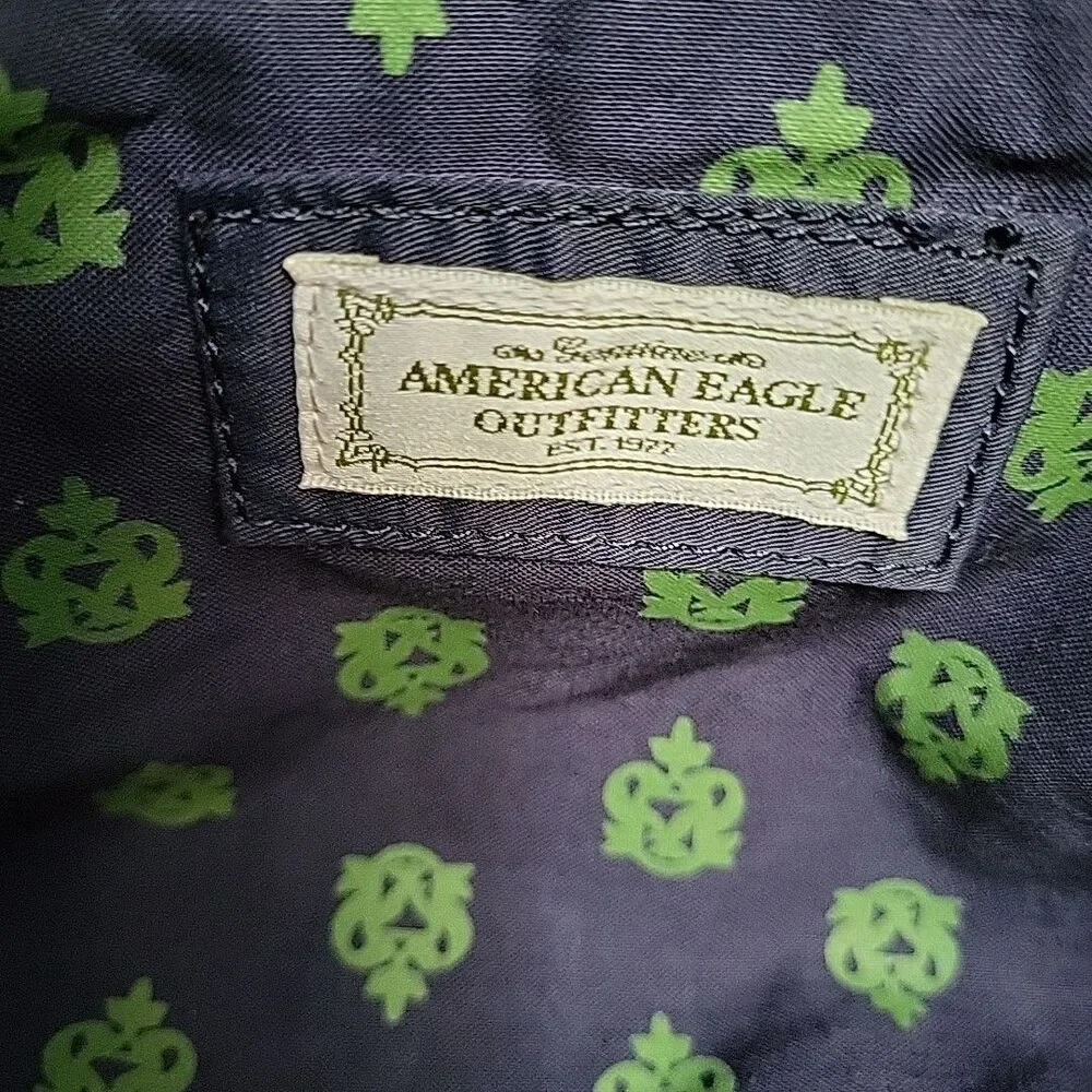 Y2K American Eagle‎ Navy Blue Buckle Tote Bag with Keychain Logo